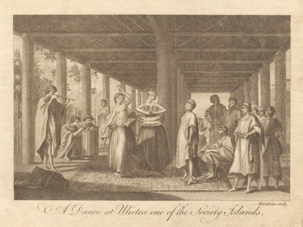 A dance at Ulietea one of the Society Islands. Raiatea, Polynesia. BANKES 1789